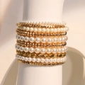 Fashion set of 10 stacked bracelets with white faux pearls and gold plated beads - 10-Piece Set (S-306)