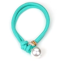Original double-strand turquoise woven necklace with large pearl and wooden beads detail - Peacock Blue