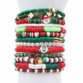 Set de 13 pulseras de Navidad con cuentas de arcilla y dijes de estrellas en rojo y verde - Tema de Navidad Rojo Verde Blanco Juego de 13 Piezas (S-364)