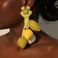 Boucles d'oreilles bohèmes à pampilles avec fleurs tissées main et breloques de baies - Fleur Or Baie Verte(6# E-1851)