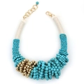 Collana bohémien a più strati in turchese con perle dorate e chiusura regolabile - Stile Intrecciato di Perle d'Oro Turchese (X-618)