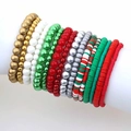 Set de 16 pulseras de Navidad con cuentas heishi rojas verdes y doradas brillantes - Juego de Pulseras en Capas con Tema Navideño (S-363)
