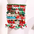 Christmas star bracelet set with red and green clay beads and festive reindeer charms - 12-Piece Set (S-366)