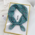 Floral cotton linen scarf in tiffany blue with small white and yellow flower prints - Galsang Flower Green