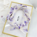 Floral print cotton linen scarf in purple and ivory white for women accessories - Violet