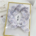 Floral cotton linen square scarf in white with light blue and purple flower patterns - Gypsophila White
