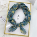 Pastel floral cotton linen scarf featuring blue and yellow flowers for hair and neck - Mountain Cherry Blossom Green