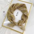 Floral print cotton linen scarf in yellow with small white flowers for hair or neck - White Magnolia Bright Yellow