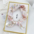 Floral cotton linen scarf with butterfly print in white, pink and purple tones - Butterfly Flower Beige