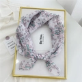 Floral cotton linen neckerchief with pink blossom print on white background - Heart Flower Green Pink