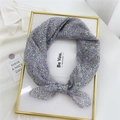 Purple floral cotton linen scarf tied in a flat knot on a white background - Galsang Flower Purple