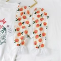 Chiffon zonbeschermingsmouwen met grapefruitprint en witte kanten ruches manchetten - Chiffon Kant Oranje