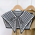 Close-up of houndstooth decorative fake collar with a stylish black bow tie detail - Houndstooth Black (1F)