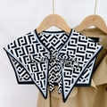 Detail of black and white geometric pattern decorative shawl collar with ribbon tie - Double L Dot Black (6F)