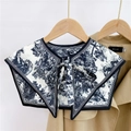 French retro Toile de Jouy patterned faux collar scarf shawl with bow tie for women - Forest Lion Black (13F)