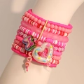 Rosa mehrlagiges Perlenarmband mit Herzanhängern und Schmetterling für Damen - Rosa Mehrlagiger Schmetterling Herz Perlenstil (S-470)