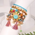 Böhmisches mehrlagiges handgefertigtes Perlenarmband-Set mit Sonnenblumen-Anhängern - Mehrlagiger Böhmischer Stil (S-584-9条装)