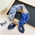 Carré de soie à motif paisley bleu et jaune avec motifs floraux et texture lin-coton - Taille unique / Bleu Épissage Petit Paisley