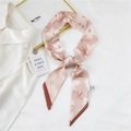 Pink floral skinny twilly silk scarf with elegant handwritten print on white backdrop - 2A White Pink Flower
