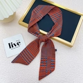 Narrow silk scarf in orange with blue abstract patterns for hair and bags - 7*110cm / Blue Red Houndstooth