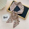 Foulard étroit en soie pour cheveux ou sac avec motif paisley orange et crème rétro - 7*110cm / Vigne Paisley