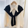Chic cream-colored long sleeve shirt paired with a black lightweight knitted shawl wrap - 43*90cm / Black