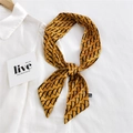Bright yellow skinny scarf with black letter print tied on a white shirt collar - 7*110cm / Letter D Yellow