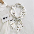 Elegant floral skinny scarf for women used as a hair tie on white shirt collar - 7*110cm / Yellow Floral