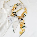 Floral print long silk scarf in yellow and green with elegant knotting detail - 6A Yellow Flower
