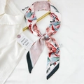 Floral print long silk hair scarf in pink and red tones for hair styling and neckwear - 10A Red Blue Flower