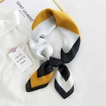 Elegant geometric color-block silk scarf in yellow, white, and black for women - Black Geometric Patchwork