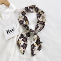 Foulard twilly en polyester crème à motifs de fleurs jaunes et bleues pour femmes - 7*110cm / Grand Tournesol