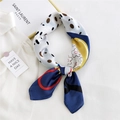 Elegant navy and white dotted silk scarf tied on a white shirt background - Navy Blue Abstract Geometric