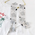 Detailed view of light gray cooling arm sleeves with cosmic planet and star patterns - One Size / Starry Universe
