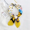 Polka dot satin scarf in yellow and blue colors on a white shirt background - Yellow Abstract Geometric