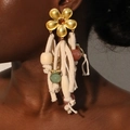 Exaggerated large flower tassel earrings with amber beads and woven cotton fringe for women - Gold Flower Cream Fringe(2# E-1847)