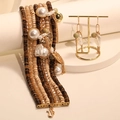 Conjunto de joyas bohemias con pulsera multicapa de perlas de imitación y pendientes largos - Juego de Pendientes y Collar X-826