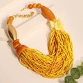 Collana multistrato bohémien con perline gialle, dettagli arancioni e ciondolo a farfalla - Stile Decorativo Farfalla Arancione-Giallo / Giallo (X-900 Giallo)