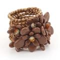 Pulsera bohemia multicapa hecha a mano con cuentas de madera y flores acrílicas - Estilo de Flor de Café Multicapa (S-414)