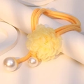 Fashionable double-layer yellow cord necklace with mesh flower and pearl pendant - Yellow Double Pearl Style (X-694)
