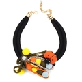 Handmade fabric pea and ladybug pendant necklace with thick black cord and pearl detail - Ladybug Pea Style (X-778)