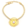 Collana vintage girasole dorata con perla sintetica e catena a corda intrecciata - Stile Girasole Dorato (X-811)