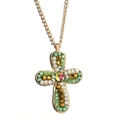 Handmade beaded cross pendant necklace with colorful crystals on a fine gold chain - Handmade Beaded Cross Style(X-598)