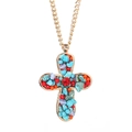 Collana con ciondolo a croce bohémien fatta a mano con pietre turchesi e catena d'oro - Stile Croce Bohemienne (X-602)