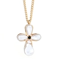 Elegant gold chain necklace featuring a vintage cross pendant with faux pearls and black stone - Gold Style (S-597)