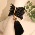 Bohemian multilayer black beaded bracelet with gold accents and a long tassel charm - Black Beaded Tassel Style (S-456)