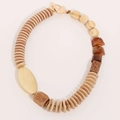 Handmade bohemian necklace with coconut shell wood beads and gold metal toggle clasp - Light Coffee
