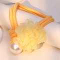 Yellow mesh flower necklace with chunky braided cord and large imitation pearl pendant - Yellow Single Pearl Style (X-701)