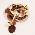 Bohemian multi-layer beaded bracelet with brown wood beads and large stone pendant - Coffee (S-445)