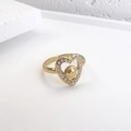 Hollow heart-shaped stainless steel ring with rhinestones and a gold bead center - Adjustable Open / Hollow Heart Style (DR064)
